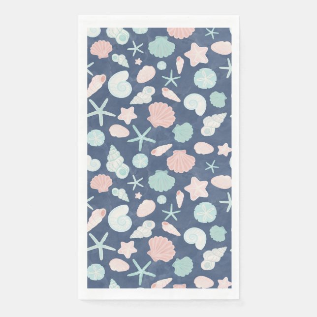 Coastal Shells Beach & Ocean Design Napkin (Front)