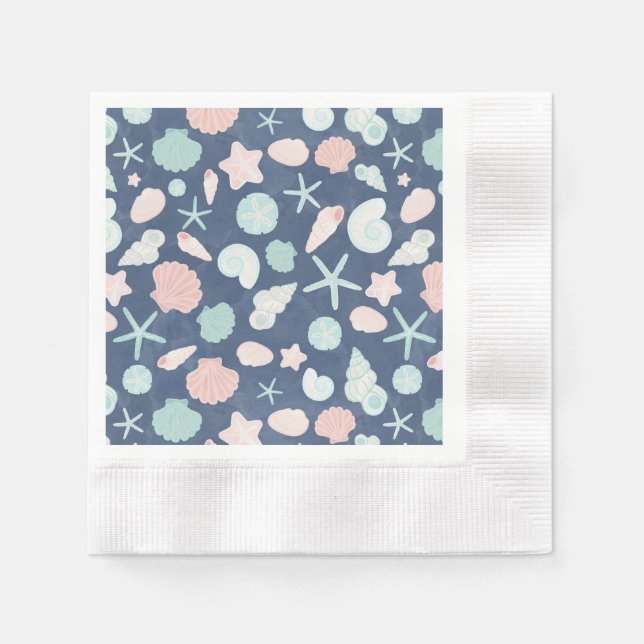 Coastal Shells Beach & Ocean Design Napkin (Front)