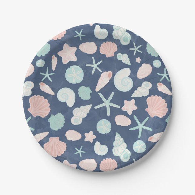 Coastal Shells Beach & Ocean Design Paper Plate (Front)