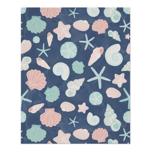 Coastal Shells Beach & Ocean Design Poster (Front)