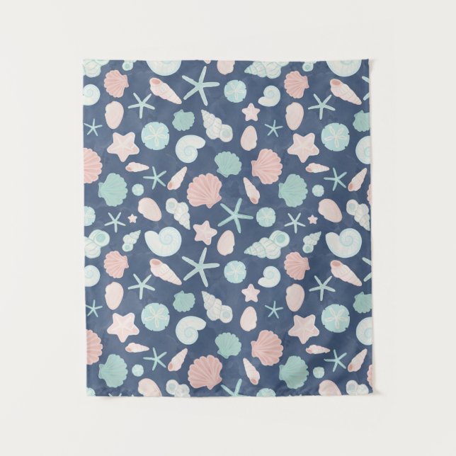 Coastal Shells Beach & Ocean Design Tapestry (Front)
