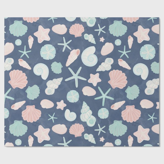 Coastal Shells Beach & Ocean Design Wrapping Paper (Flat)