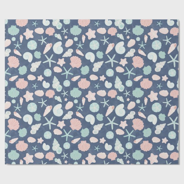 Coastal Shells Beach & Ocean Design Wrapping Paper (Flat)