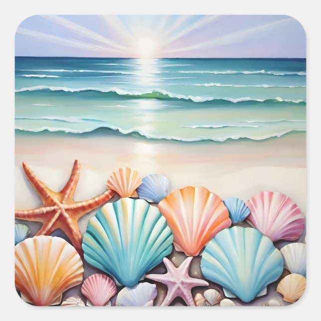 Coastal shells square sticker (Front)