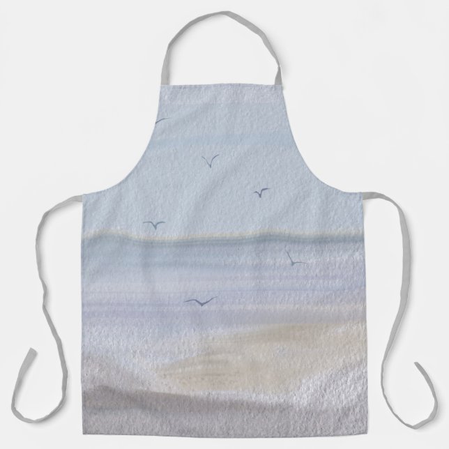 Coastal Shoreline Beach Watercolor Large Apron  (Front)