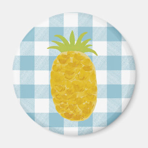 Coastal Slow-Living Ice Blue Check Magnet