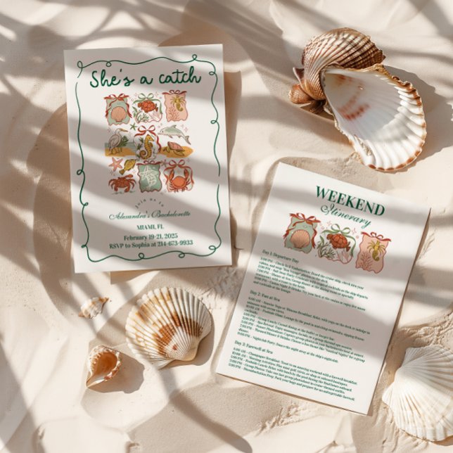 Coastal Stamps & Bows “She’s a Catch” Celebration Invitation (Creator Uploaded)