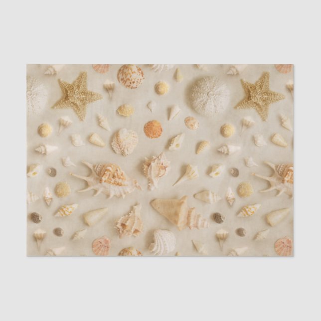 Coastal Starfish and Seashells Beach Photo Tissue Paper (Front)