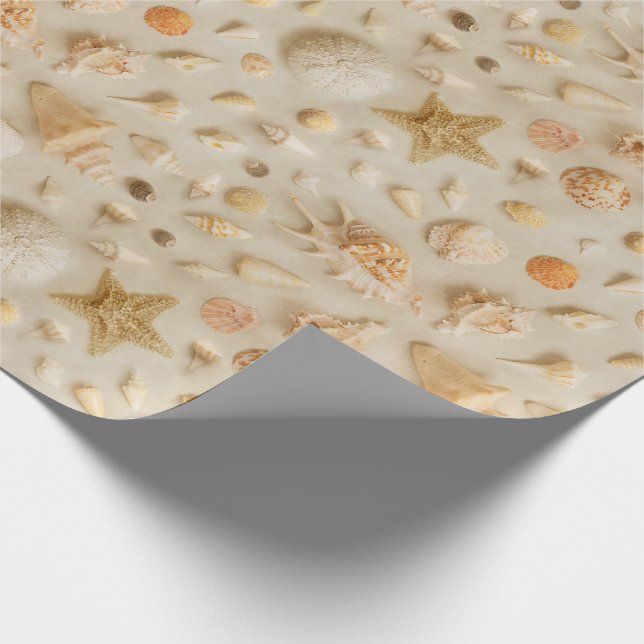 Coastal Starfish and Seashells Beach Photo Wrapping Paper (Corner)