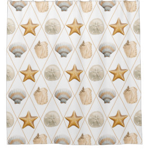 Coastal Starfish and Seashells Shower Curtain