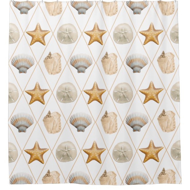 Coastal Starfish and Seashells Shower Curtain (Front)