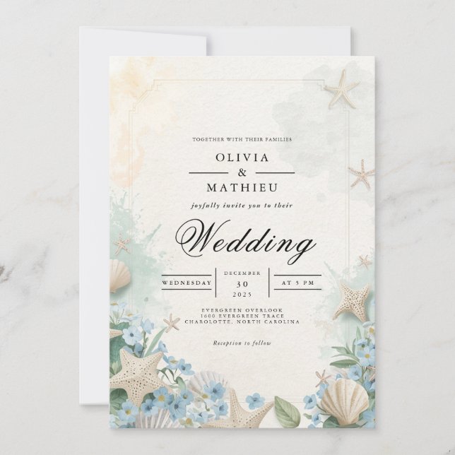 Coastal Starfish Beach Wedding Invitation (Front)