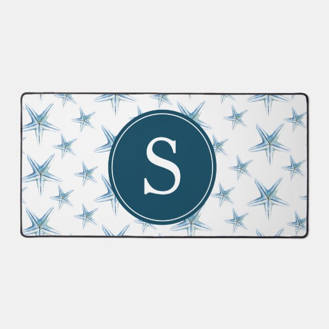 Coastal Starfish Cute Monogram Customisable Desk Mat (Front)