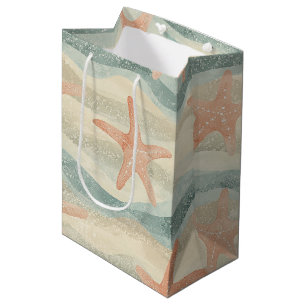 Coastal Starfish on Aqua Sand Waves Pattern (1) Medium Gift Bag