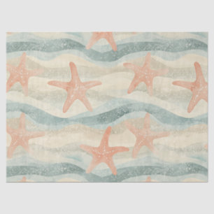 Coastal Starfish on Aqua Sand Waves Pattern (1) Tissue Paper