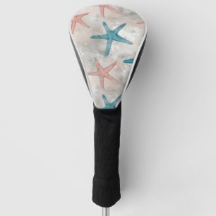 Coastal Starfish on Aqua Sand Waves Pattern (4) Golf Head Cover
