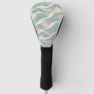 Coastal Starfish on Aqua Sand Waves Pattern (8) Golf Head Cover