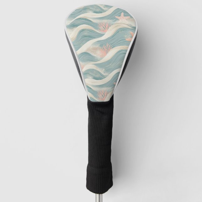 Coastal Starfish on Aqua Sand Waves Pattern (8) Golf Head Cover (Front)