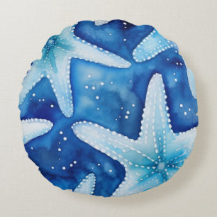 Coastal Starfish Pattern Round Cushion