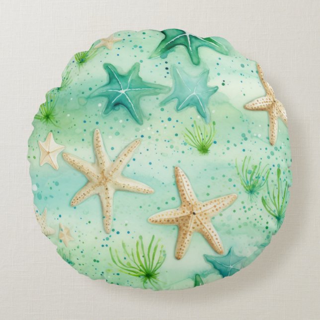 Coastal Starfish Pattern  Round Cushion (Front)