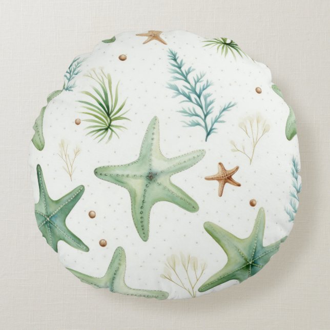 Coastal Starfish Pattern  Round Cushion (Front)
