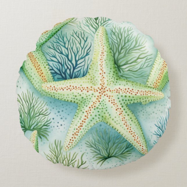 Coastal Starfish Pattern  Round Cushion (Front)