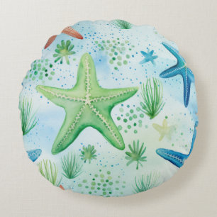 Coastal Starfish Pattern Round Cushion