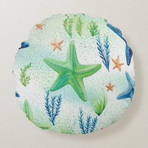 Coastal Starfish Pattern Round Cushion