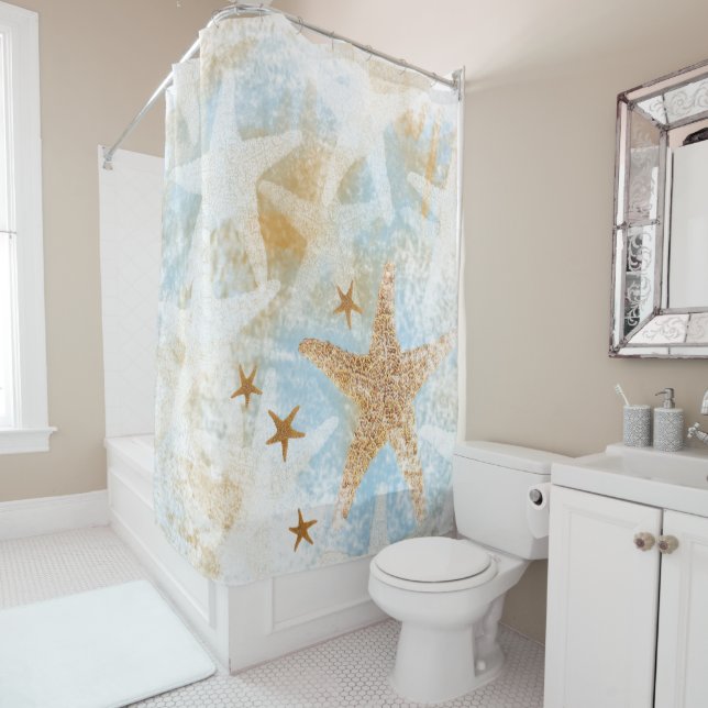 Coastal Starfish Sea Star Shower Curtain (In Situ)
