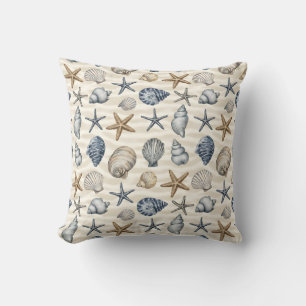 Coastal Starfish Seashells elements Design 391 Cushion