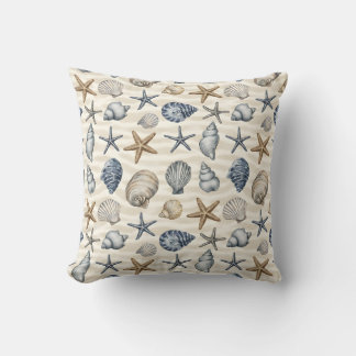 Coastal Starfish Seashells elements Design 391 Cushion