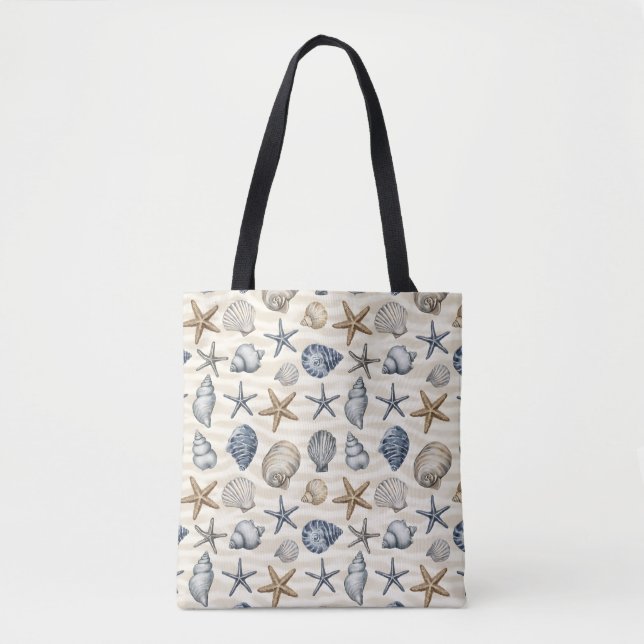 Coastal Starfish Seashells elements Design 391 Tote Bag (Front)