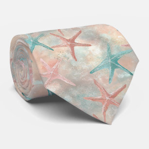 Coastal Starfish Terracotta Teal Sandy Tie