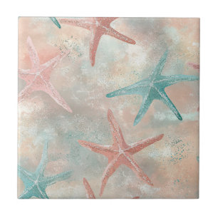 Coastal Starfish Terracotta Teal Sandy Tile