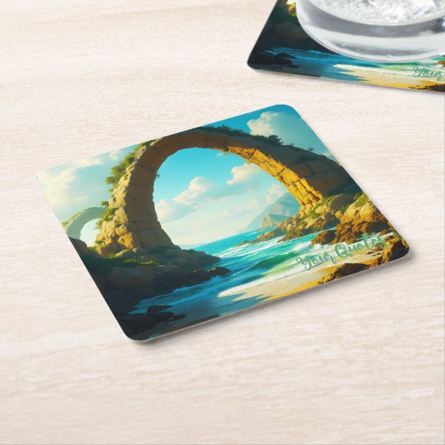 Coastal Stone Arch Ocean Landscape Square Paper Coaster (Angled)