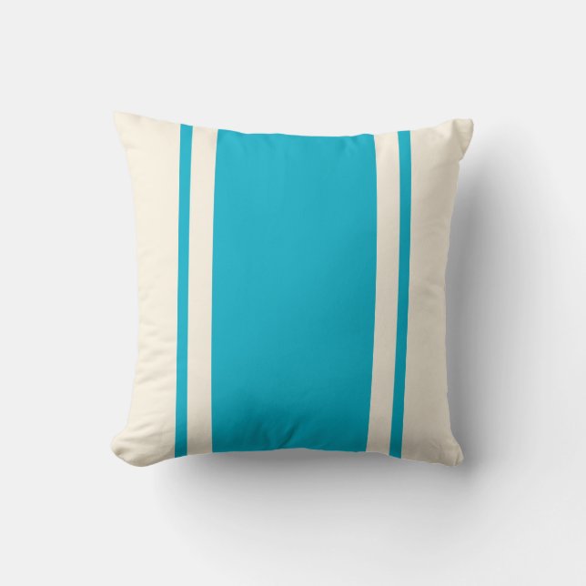 Coastal Stripe Throw Pillow – Turquoise & Cream (Front)