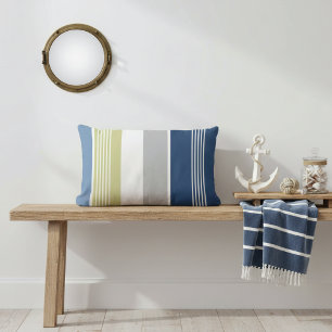 Coastal Stripes Blue and White Lumbar Cushion