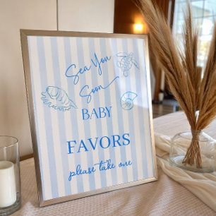 Coastal Stripes Boy Sea You Baby Shower Favour Sig Poster