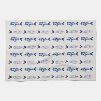 Coastal Style Blue Fish Pattern Shower Curtain Tea Towel