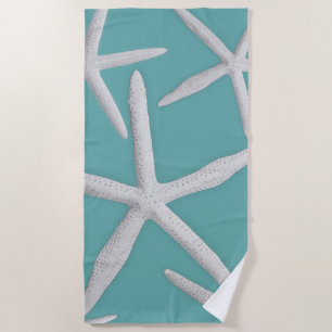 Coastal Style Trendy Starfish Turquoise Blue Beach Towel