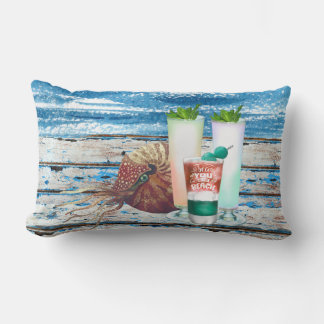 Coastal style Watercolor cocktails and nautilus Lu Lumbar Cushion