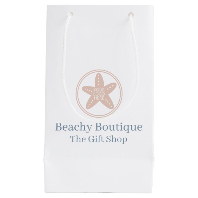 Coastal Style Your Logo Elegant Beach Business Small Gift Bag (Front)