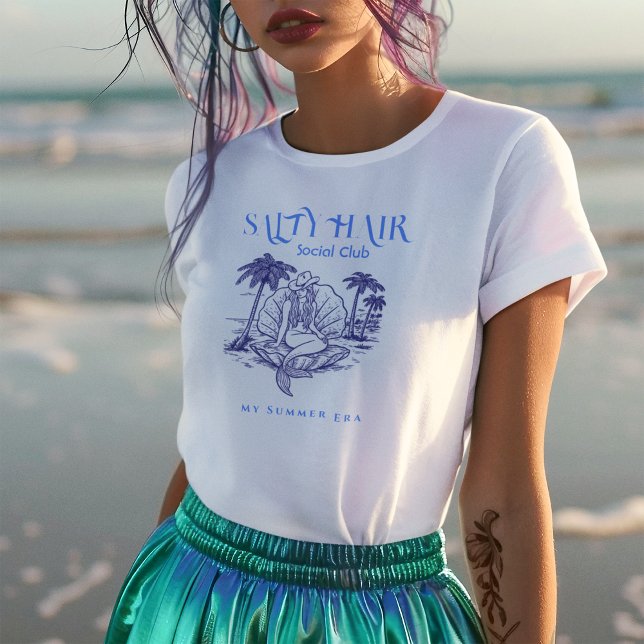 Coastal Summer Blue Mermaid Cowgirl Birthday T-Shirt (Creator Uploaded)
