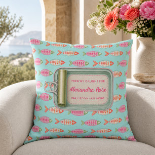 Coastal Summer Fish Tin Custom Name Cushion
