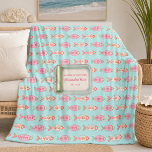 Coastal Summer Fish Tin Custom Name Fleece Blanket