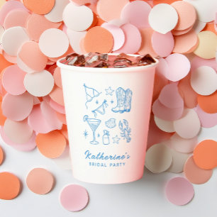 Coastal Summer Hand Drawn Beach Life Bridal Shower Paper Cups