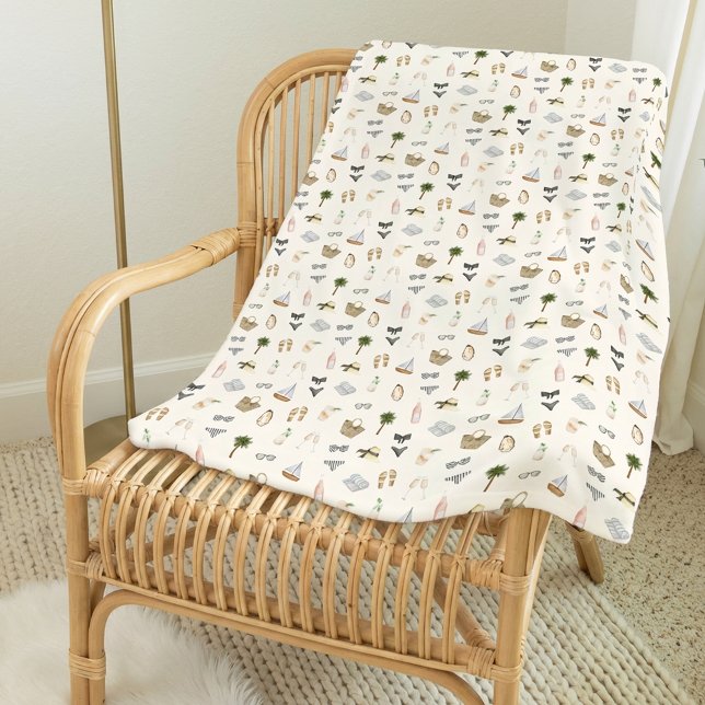 Coastal Summer Neutral Watercolor Pattern Fleece Blanket (Creator Uploaded)