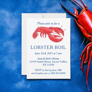 Coastal Summer Preppy Red Lobster Boil Party Invitation