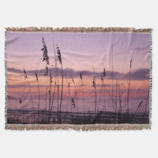 Coastal Sunset with Sea Oats Throw Blanket