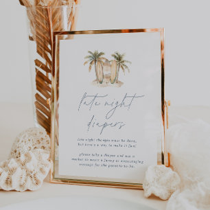 Coastal Surf Baby Shower Late Night Diapers Sign